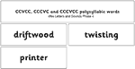 CCVCC, CCCVC and CCCVCC polysyllabic words