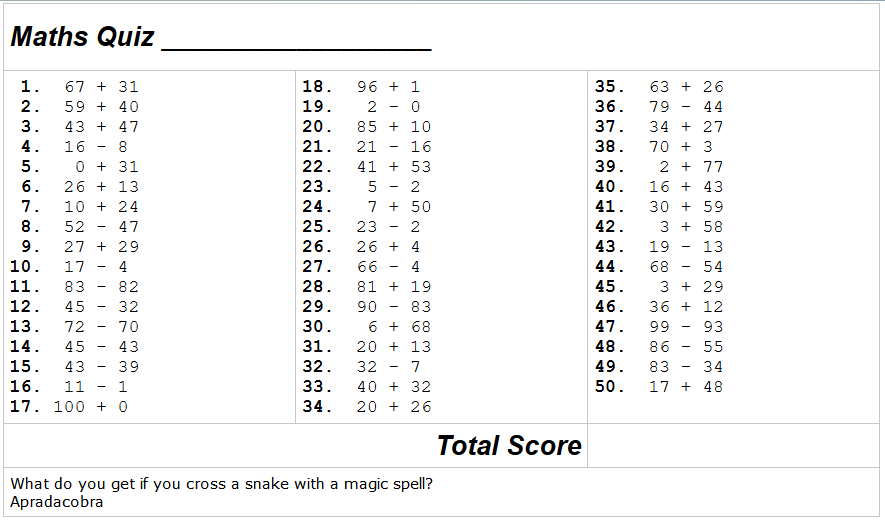 Maths Quiz Example